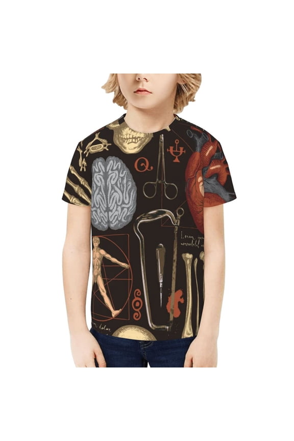 Boys Girls T Shirts Short Sleeves 3D Summer Kids Tee Tops, Retro Bones Organs Skull