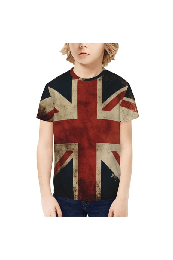 Boys Girls T Shirts Short Sleeves 3D Summer Kids Tee Tops, Union Jack Flag Vintage UK