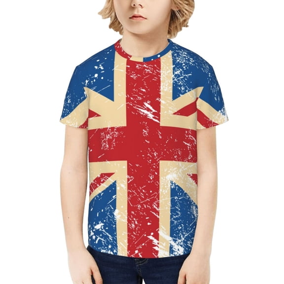 Boys Girls T Shirts Short Sleeves 3D Summer Kids Tee Tops, Union Jack Uk Flag Retro
