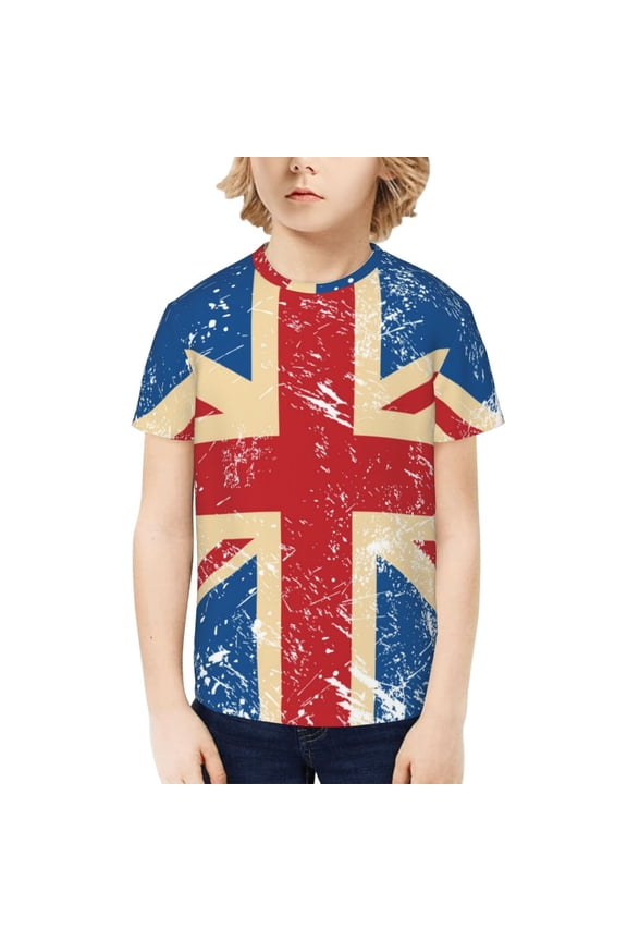 Boys Girls T Shirts Short Sleeves 3D Summer Kids Tee Tops, Union Jack Uk Flag Retro