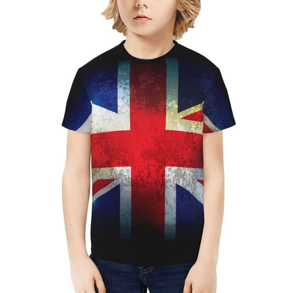 Boys Girls T Shirts Short Sleeves 3D Summer Kids Tee Tops, Union Jack United Kingdom Flag Vintage