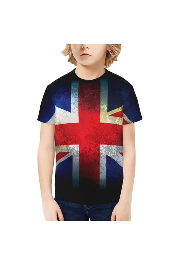 Boys Girls T Shirts Short Sleeves 3D Summer Kids Tee Tops, Union Jack United Kingdom Flag Vintage