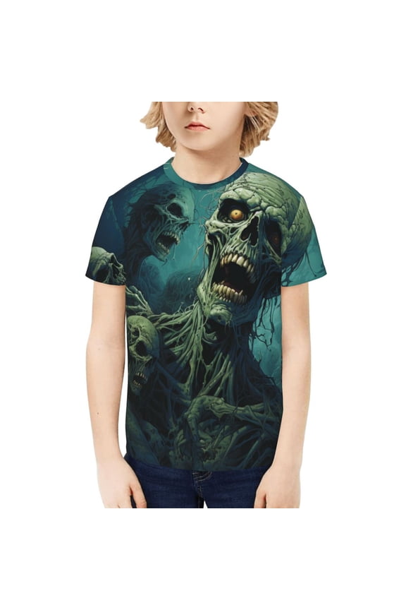 Boys Girls T Shirts Short Sleeves 3D Summer Kids Tee Tops, Zombie Skull Art