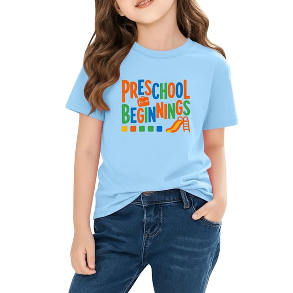 Boys Girls T-shirts Short Sleeve Cotton Tops Back_to_School Uniform Outfit Crew Neck Casual Summer Basic Tees (7 Years, Blue)