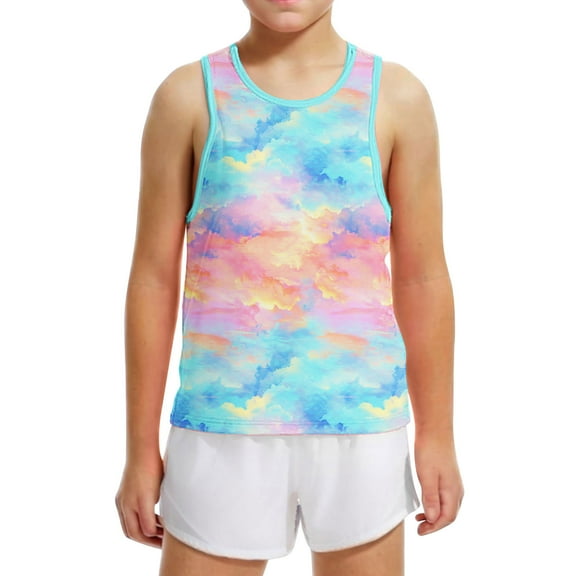 Boys Girls Tank Tops Tie Dye Sleeveless Graphic Tees Crew Neck Basic Undershirt Y2K Soft Loose Summer Outfits, Blue, 4 Years