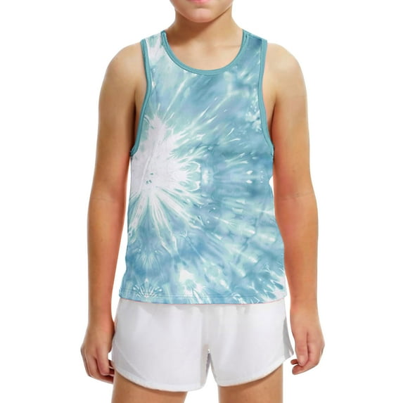 Boys Girls Tank Tops Tie Dye Sleeveless Graphic Tees Crew Neck Basic Undershirt Y2K Soft Loose Summer Outfits, Light Blue, 4 Years
