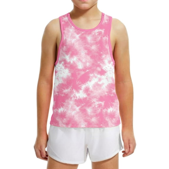 Boys Girls Tank Tops Tie Dye Sleeveless Graphic Tees Crew Neck Basic Undershirt Y2K Soft Loose Summer Outfits, Pink, 6 Years