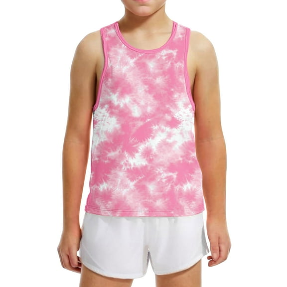 Boys Girls Tank Tops Tie Dye Sleeveless Graphic Tees Crew Neck Basic Undershirt Y2K Soft Loose Summer Outfits, Pink, 6 Years