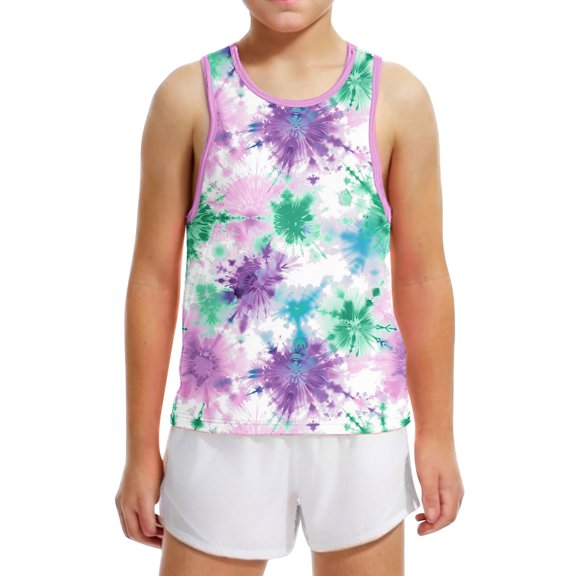 Boys Girls Tank Tops Tie Dye Sleeveless Graphic Tees Crew Neck Basic Undershirt Y2K Soft Loose Summer Outfits, Purple, 8 Years