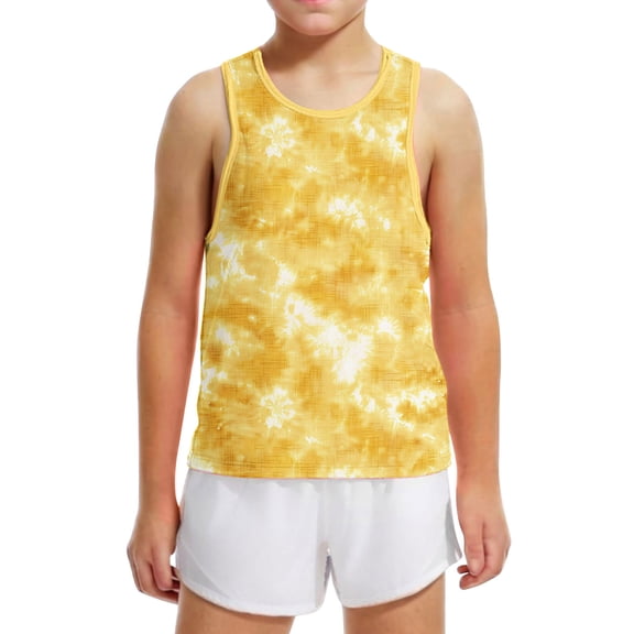 Boys Girls Tank Tops Tie Dye Sleeveless Graphic Tees Crew Neck Basic Undershirt Y2K Soft Loose Summer Outfits, Yellow, 6 Years