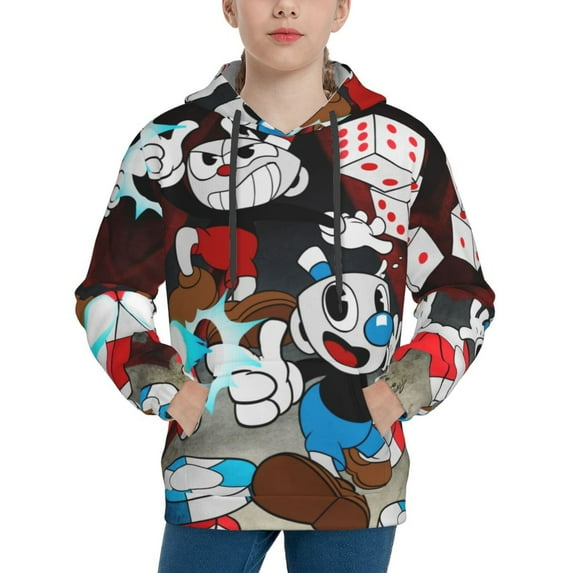 Boys Girls The Cuphead Show Hoodie 3D Print Pullover Hooded Long Sleeve Sweatshirts Tops Blouse with Pocket Medium