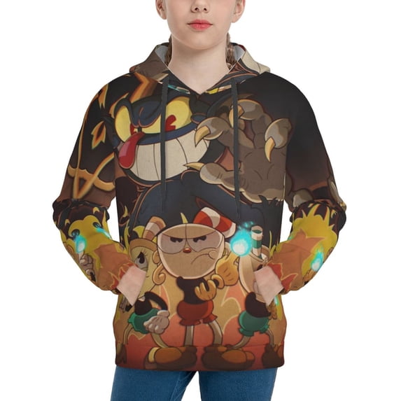 Boys Girls The Cuphead Show Hoodie 3D Print Pullover Hooded Long Sleeve Sweatshirts Tops Blouse with Pocket Small