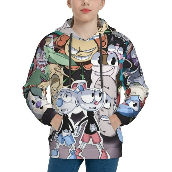 Boys Girls The Cuphead Show Hoodie 3D Print Pullover Hooded Long Sleeve Sweatshirts Tops Blouse with Pocket Small