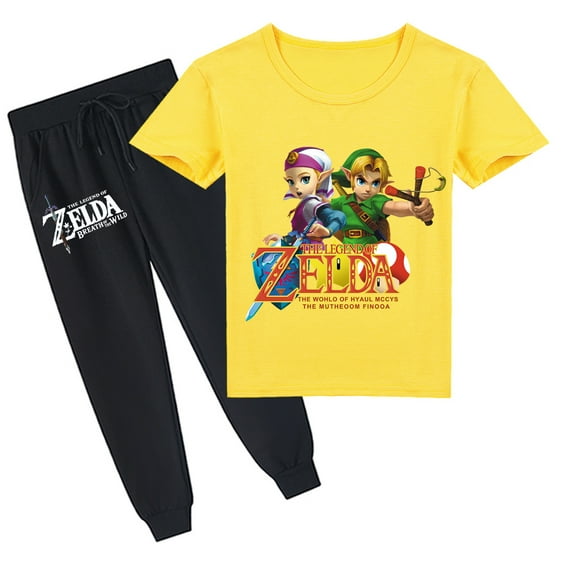 Boys Girls The Legend of Zelda Print Cotton Short Sleeve T-shirt & Long Pants Kids Casual Sport Short Sleeve Top Sets