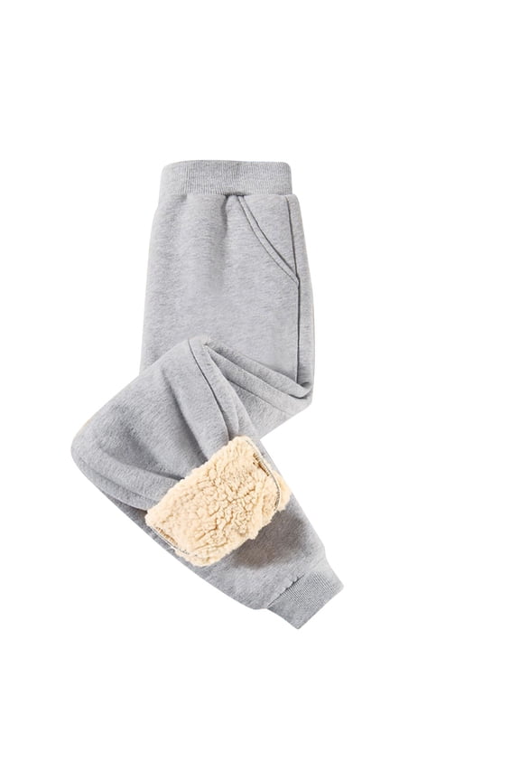 Boys Girls Thermal Pants Sherpa Fleece Lined Trousers Elastic Waist Casual Winter Warm Jogger Sweatpant with Pockets (12 Months, Gray)
