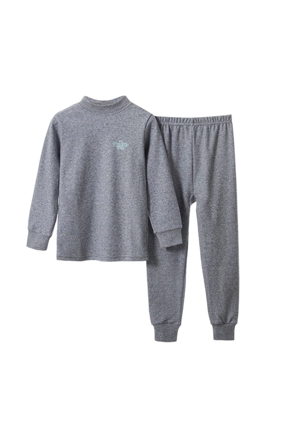 Boys Girls Thermal Underwear Set 2-Piece Base Layer Fleece Lined Long Johns Top Bottom Warm Set Dark Gray 9-10 Years