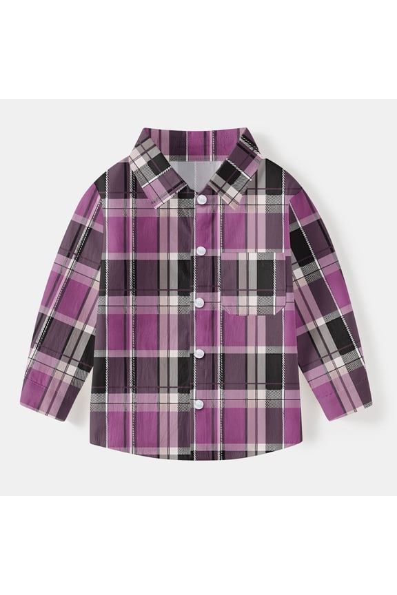 Boys Girls Toddlers Flannel Button Down Shirt Casual Long Sleeve Plaid Shirts Trendy Pockets School Uniform Shirts Print Blouses Graphic Tees Fall Outfits Plus Size Purple 5 Years
