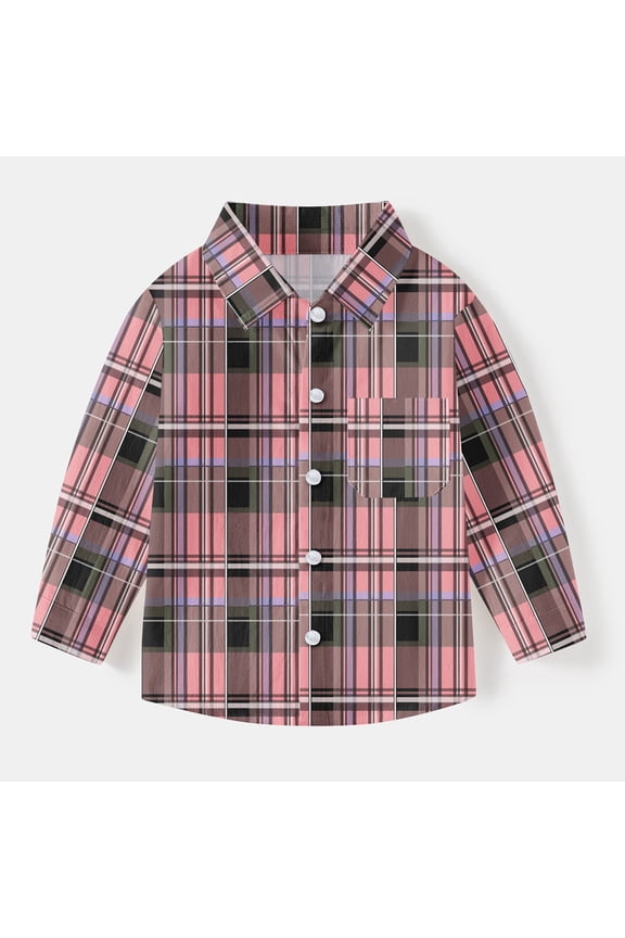 Boys Girls Toddlers Flannel Button Down Shirt Casual Long Sleeve Plaid Shirts Trendy with Pockets School Uniform Shirts Print Blouses Graphic Tees Fall Outfits Plus Size Pink 6 Months