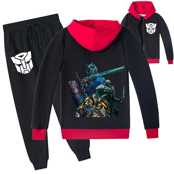 Boys Girls Transformers Graphic Zipper Hooded Jacket Sweatshirt with Hood Sweatpants 2 Pieces Outfit Sets