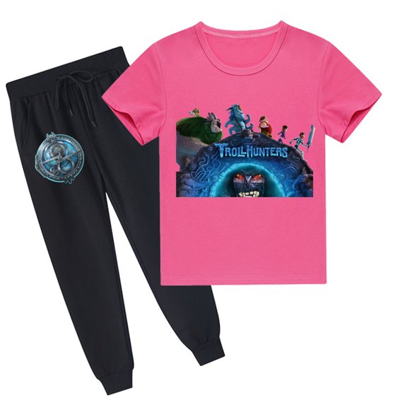Boys & Girls Trollhunters Crew Neck Cotton Short Sleeve T-shirt and Long Pants Outfit