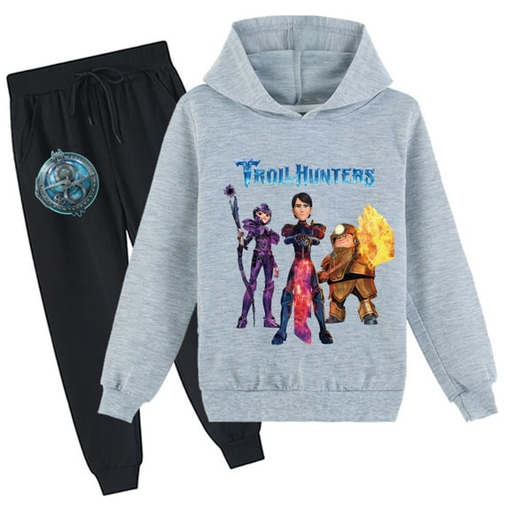 Boys Girls Trollhunters Graphic Cotton Hoodies Pullover Sweatshirt with Sweatpants 2 Pieces Sweatsuit Outfits Clothes