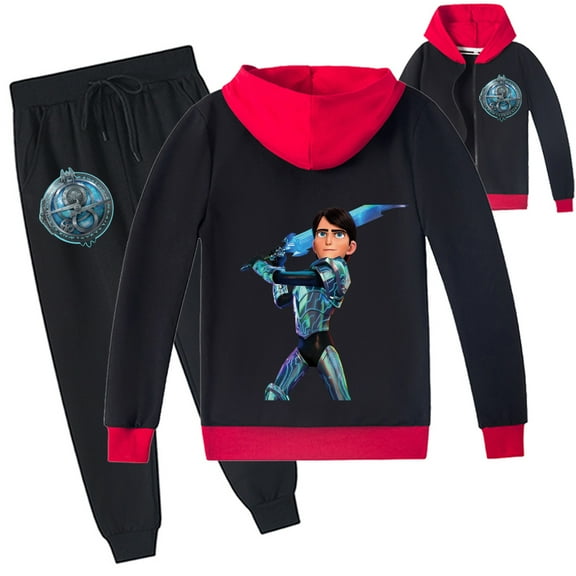 Boys Girls Trollhunters Graphic Zipper Hooded Jacket Sweatshirt with Hood Sweatpants 2 Pieces Outfit Sets
