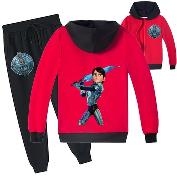 Boys Girls Trollhunters Graphic Zipper Hooded Jacket Sweatshirt with Hood Sweatpants 2 Pieces Outfit Sets
