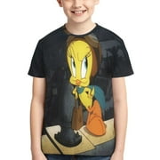 Boys Girls Tweety Bird T-Shirts 3d Printed Novelty Short Sleeve Shirts Kids Youth Game Cartoon Tee Shirts Summer Tops