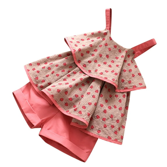 Boys Girls Two Piece Outfits Newborn Infant Baby Girls Fruit Print Suspender Vest Tops Shorts Outfits Set Summer Outfits for Girls Boys
