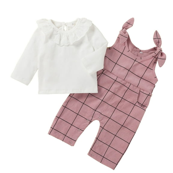 Boys Girls Two Piece Outfits Newborn Infant Baby Girls Plaid Print Tops Suspender Trousers Outfits Set Summer Outfits for Girls Boys