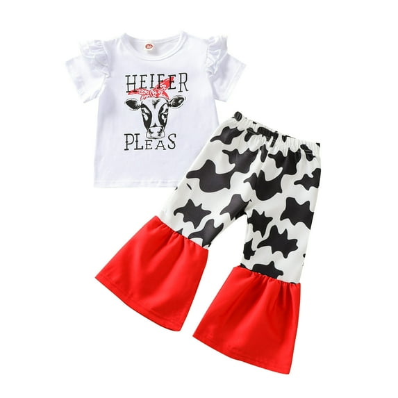 Boys Girls Two Piece Outfits Toddler Baby Girls Short Sleeve Sunflower Cow Pattern Print Trousers Two-piece Summer Outfits for Girls Boys