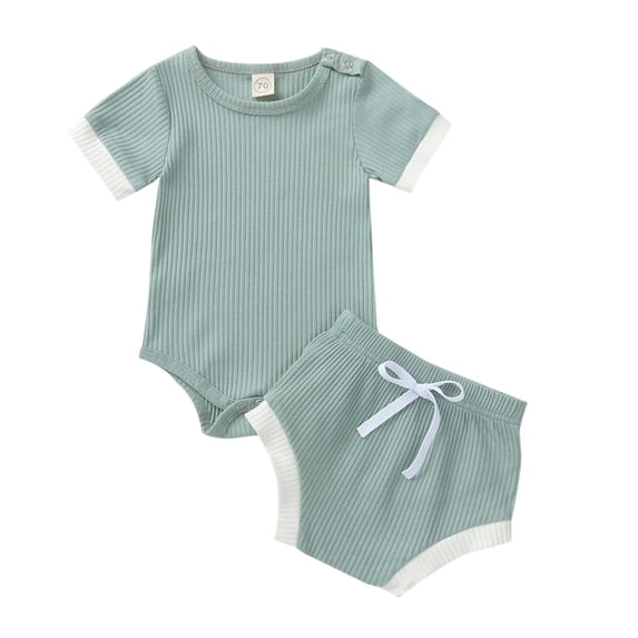 Boys Girls Two Piece Outfits Toddler Baby Girls Summer Short-sleeved Solid Color Romper Shorts Clothes Set Summer Outfits for Girls Boys