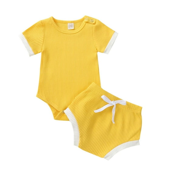 Boys Girls Two Piece Outfits Toddler Baby Girls Summer Short-sleeved Solid Color Romper Shorts Clothes Set Summer Outfits for Girls Boys