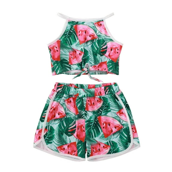 Boys Girls Two Piece Outfits Toddler Baby Kids Girls Watermelon Print Vest+Floral Short Pants Sets Summer Outfits for Girls Boys
