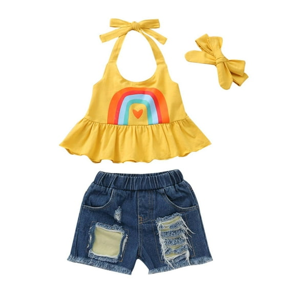 Boys Girls Two Piece Outfits Toddler Summer Clothes Stylish Girl's Ruffle Halterneck Top Shorts Suit Summer Outfits for Girls Boys