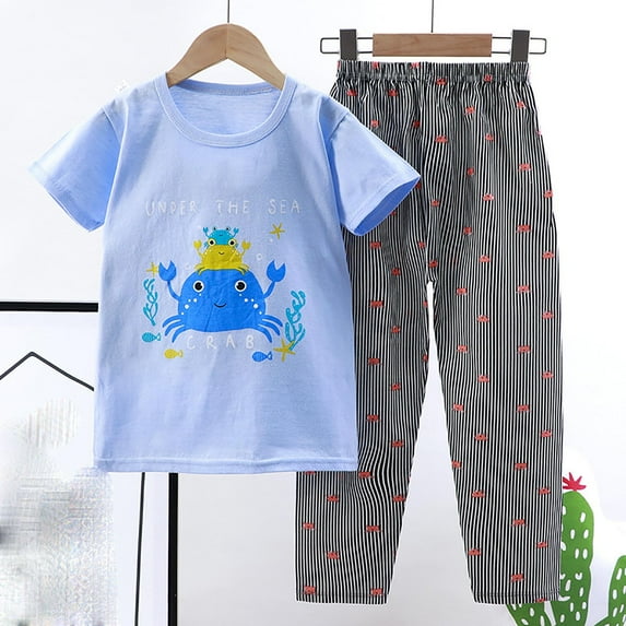 Boys Girls Two Piece Sets Toddler Children's Cute Short-sleeved Shirt Print Long Trousers Suit Loose
