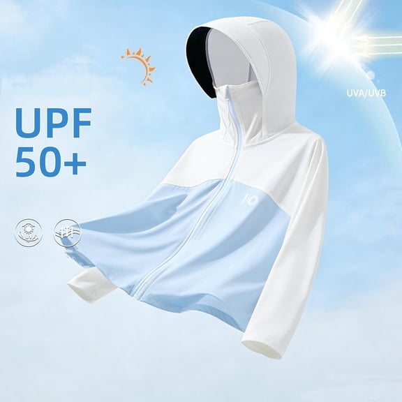 YSUEJPF Boys Girls UPF 50+ Sun Protection UV Shirts Full Zip Hooded Swim Shirts Face Mask Neck Gaiter Rash Guard Color Block Long Sleeve Jackets