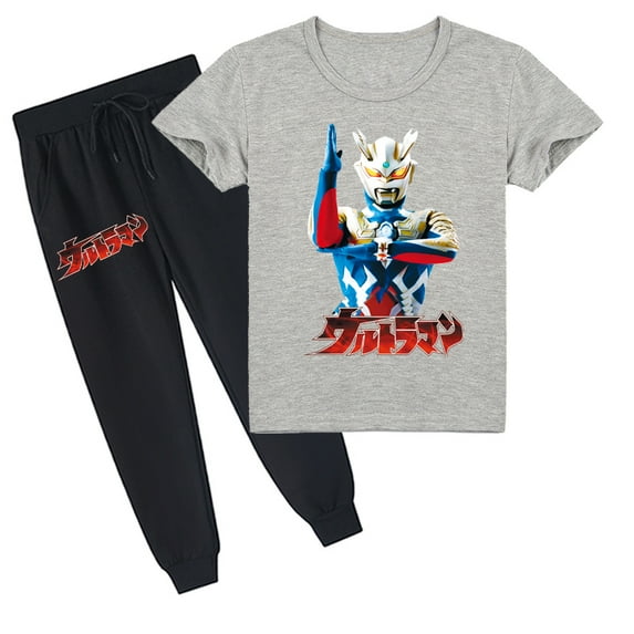 Boys Girls Ultraman Cotton Summer Short T-shirt Long Pants 2 Pieces Sweatsuit Outfits Fashion Clothes