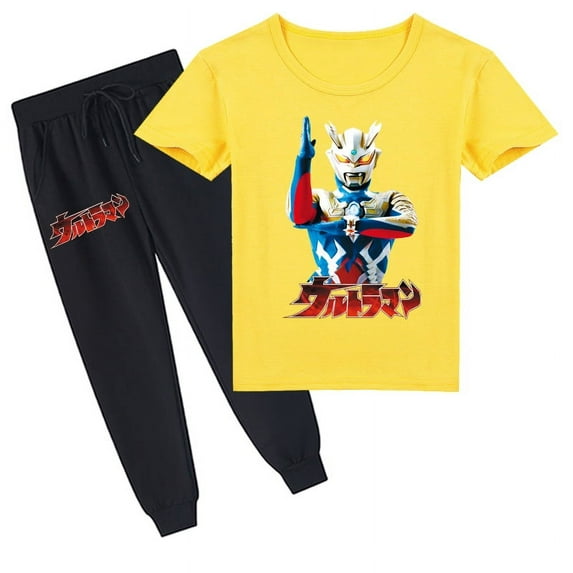 Boys Girls Ultraman Cotton Summer Short T-shirt Long Pants 2 Pieces Sweatsuit Outfits Fashion Clothes