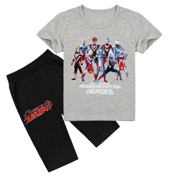 Boys & Girls' Ultraman Crew Neck Cotton Short Sleeve T-shirt and Shorts, A Stylish Choice