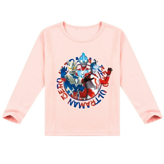 Boys Girls Ultraman Long Sleeve Cotton T-shirt with Attractive Print, Seasonal Essential