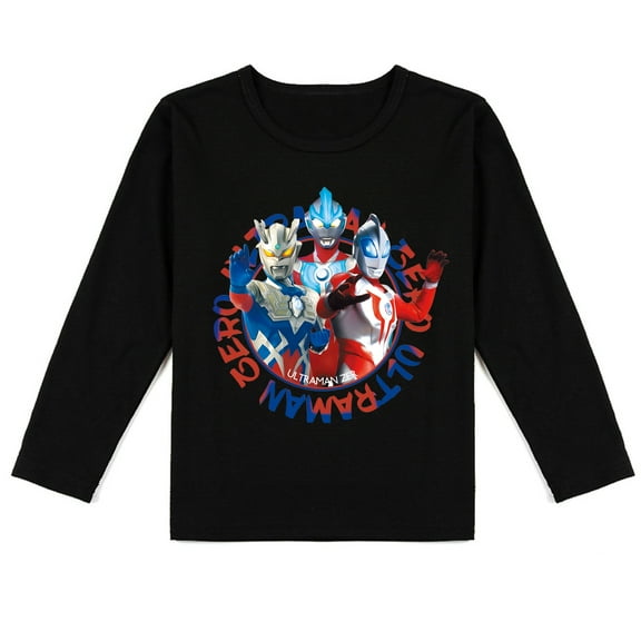 Boys Girls Ultraman Long Sleeve Cotton T-shirt with Attractive Print, Seasonal Essential
