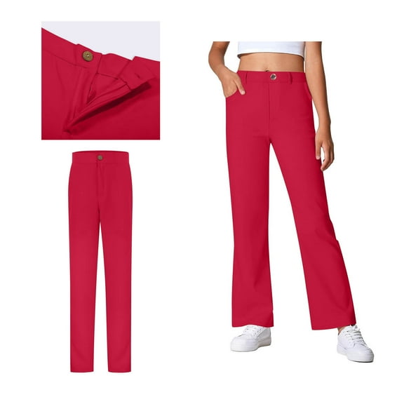 Boys and Girls Uniform Pants Straight Pants with Pockets Zipper Style Chino Pants Stretch Pants Red Dress Pants for Boys and Girls Back To School Clothes for Teen Pants Size 14-15 Years