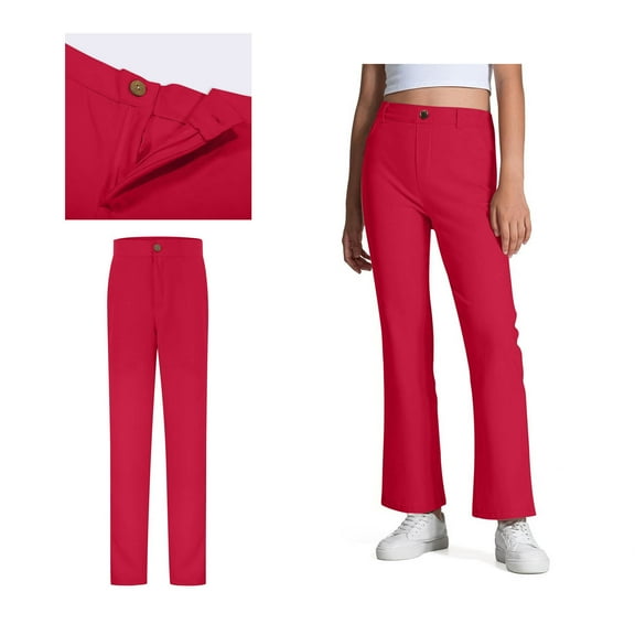 Boys and Girls Uniform Pants Zipper Style Chino Pants with Pockets Straight Pants Kids Red Pants Back To School Outfits for Kids Preppy Clothes 9-10 Years