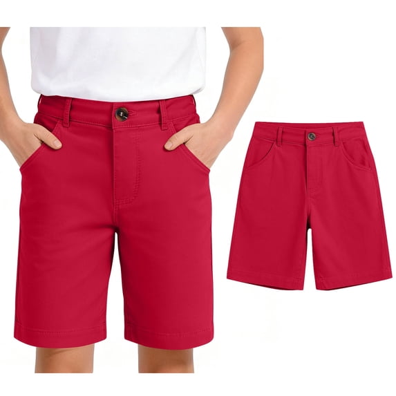 Boys Girls Uniform Shorts Classic Pull On Elastic Back Shorts with Pockets Boys Red Uniform Shorts Back To School Outfits Kids Boys Shorts Size 9-10 Years