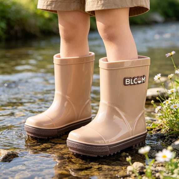 Boys Girls Unisex Rain Boots Easy-On Lightweight Non- Outsole for Outdoor Rainy Day Play(2-2.5 Years,Khaki1)