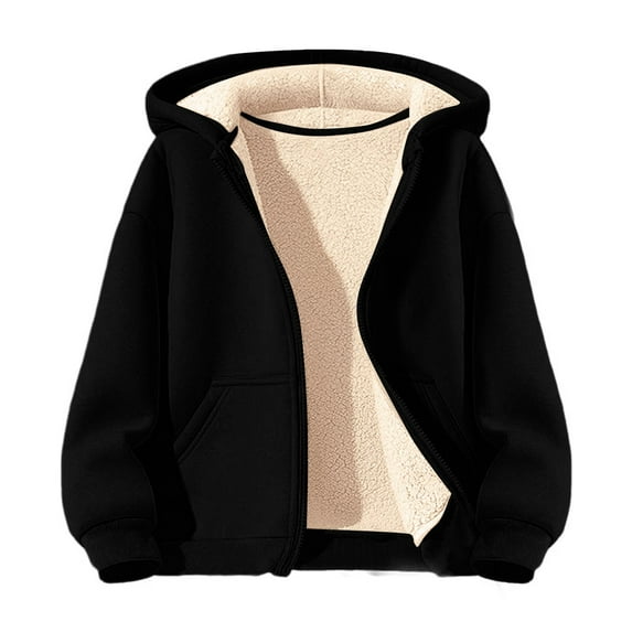 Boys Girls Unisex Sherpš Lined Fleece Jacket šoodie Kids Zip Up Warm Winter Hooded Sweatshirt Outerwear Jackets Coat