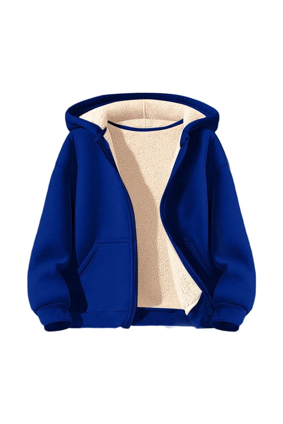 Boys Girls Unisex Sherp𝐚 Lined Fleece Jacket 𝗛oodie Kids Zip Up Warm Winter Hooded Sweatshirt Outerwear Jackets Coat