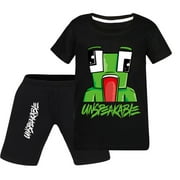 FODOGSH Boys Girls Unspeakables Anime Cartoon Graphics Printed Casual T-Shirts Set Summer Short Sleeve Shirt And Short Pants 2 Piece Theme Party Costume Tops Cotton Tees Outfit Clothes Suit Kids Gift 3-13