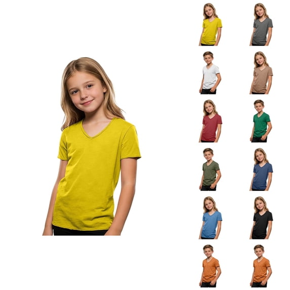 Boys Girls V Neck Tshirts Summer Casual Lightweight Breathable Short Sleeve Basic T Shirts